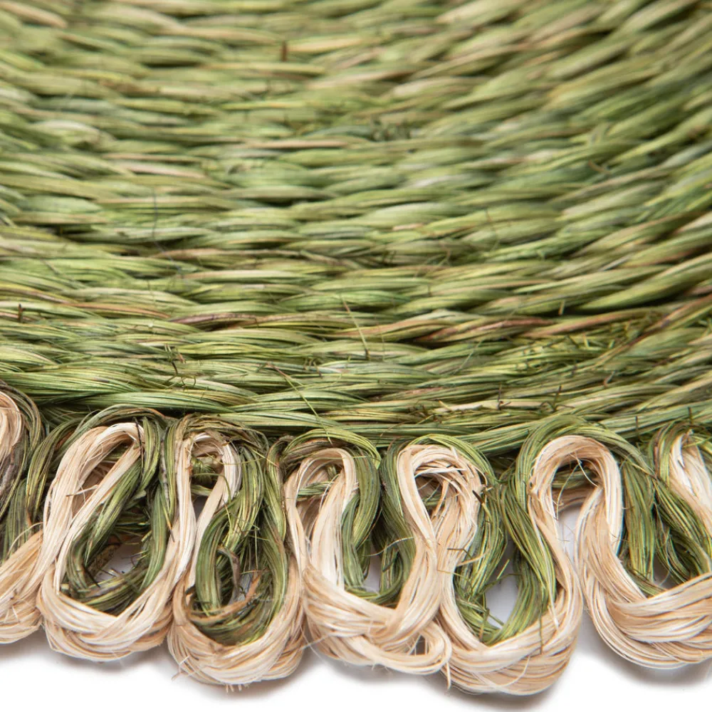 Caravan Place Settings & Linens|Loopy Abaca 15" Round Placemat in Olive Green & Natural, Set of 4