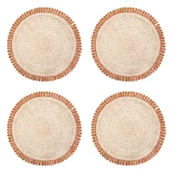 Caravan Place Settings & Linens|Loopy Abaca 15" Round Placemat in Natural & Navy, Set of 4