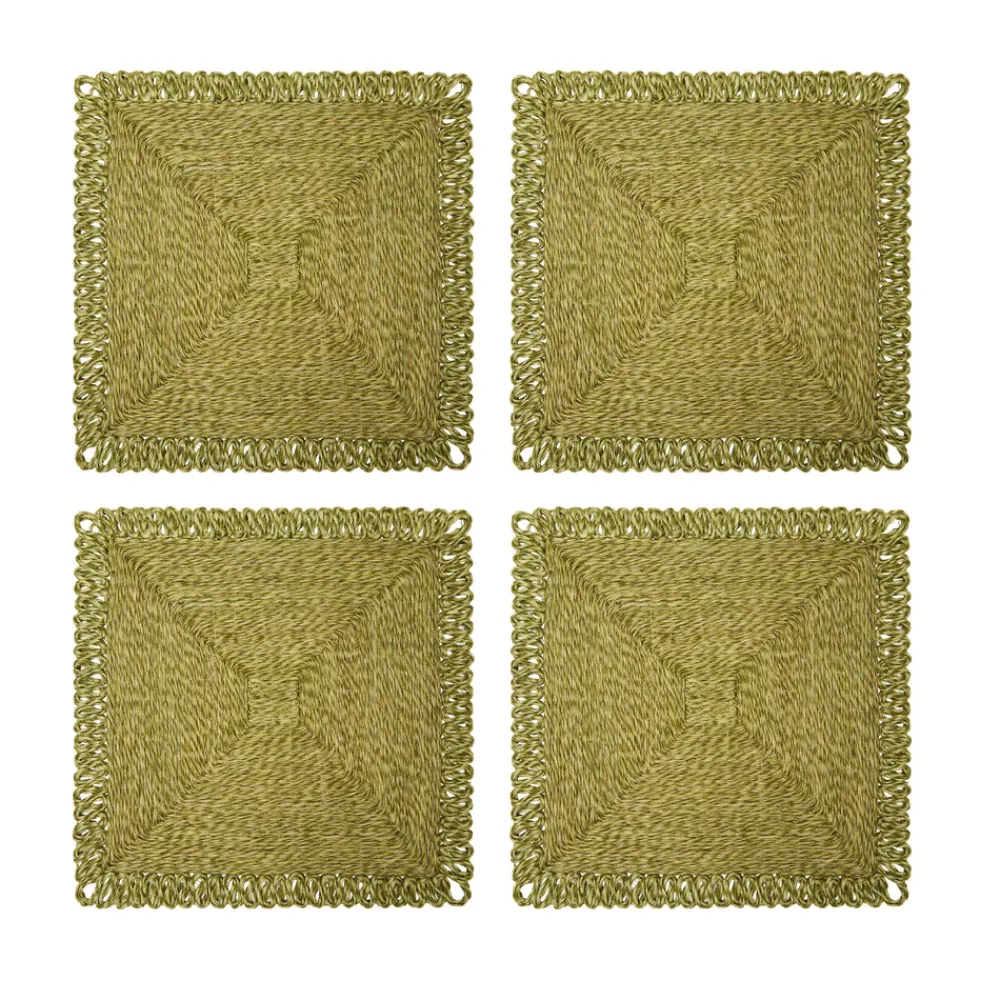 Caravan Place Settings & Linens|Loopy Square Placemat in Olive Green, Set of 4
