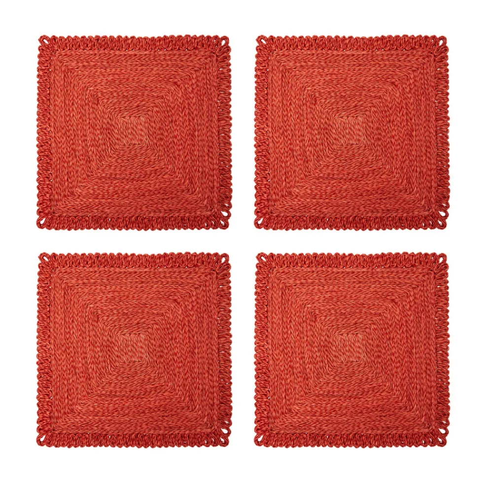 Caravan Place Settings & Linens|Loopy Square Placemat in Red, Set of 4