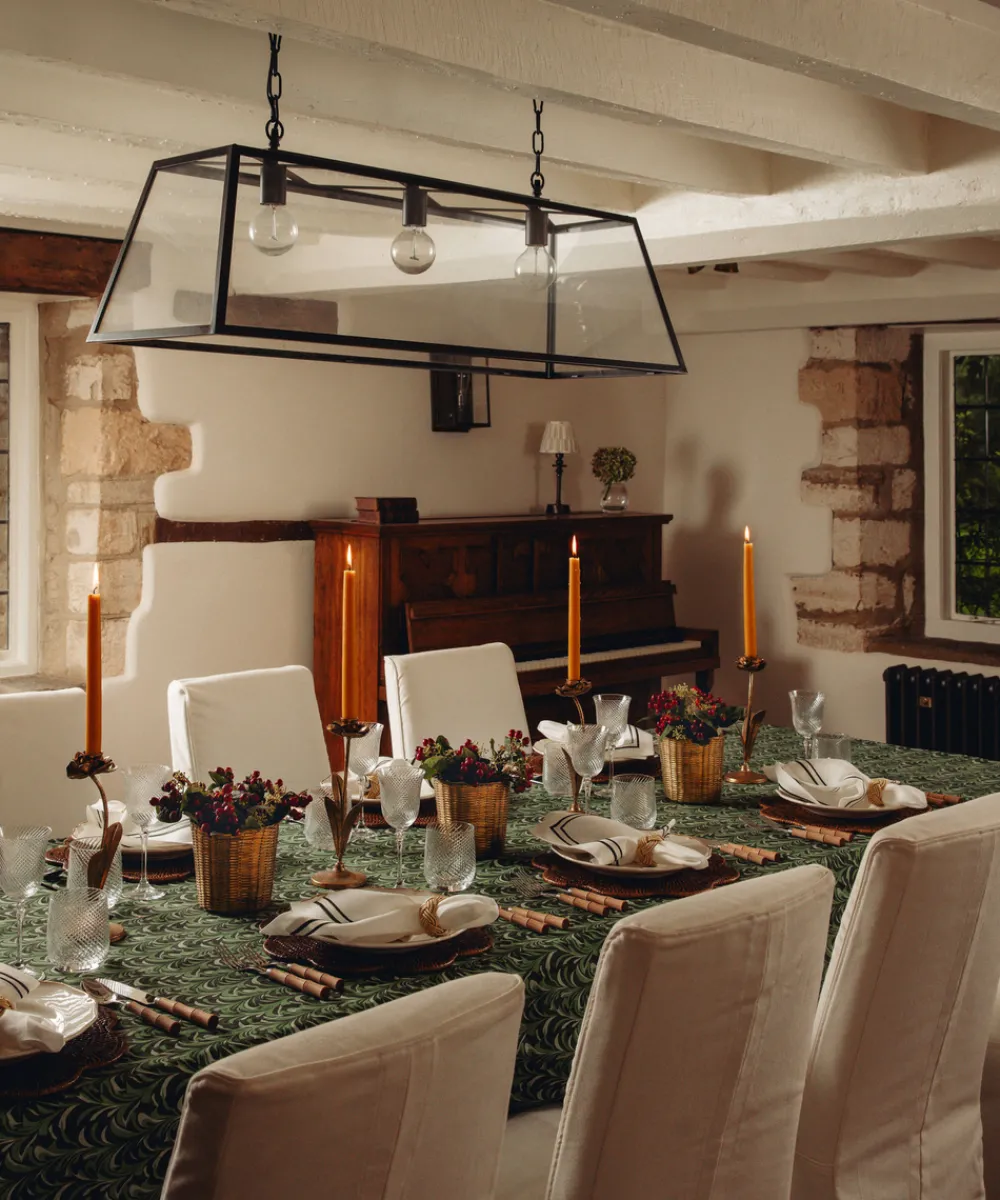 Rebecca Udall Place Settings & Linens|Marble Linen Tablecloth in Green