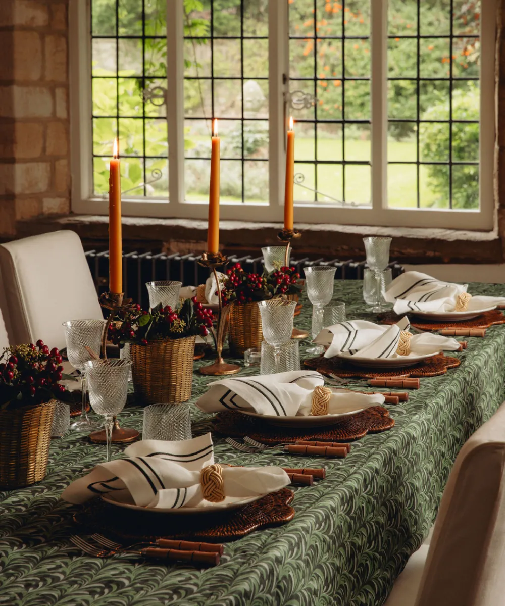 Rebecca Udall Place Settings & Linens|Marble Linen Tablecloth in Green