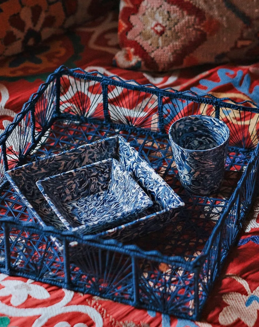 Cabana Glassware|Marbled Ceramic Tumbler in Blue