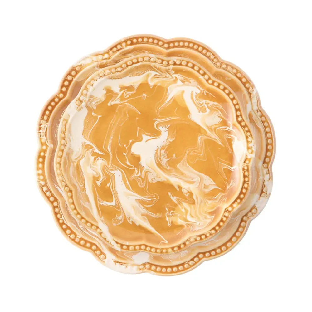 Cabana Dinnerware|Marbled Scalloped Dessert Plate in Terracotta