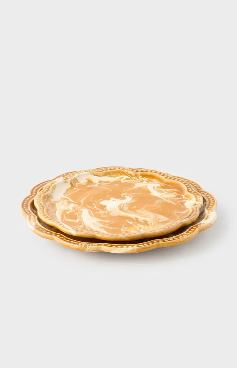 Cabana Dinnerware|Marbled Scalloped Dessert Plate in Terracotta