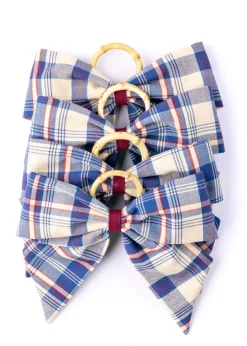 Maria Louise Cottage Place Settings & Linens|Marseille Indigo Plaid Napkin Rings in Blue, Set of 4