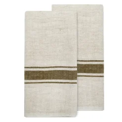 Caravan Place Settings & Linens|Marseille Tea Towels in Olive Green & Natural, Set of 2