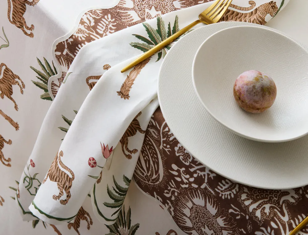 Matouk Place Settings & Linens|Schumacher Tiger Palm Tablecloth