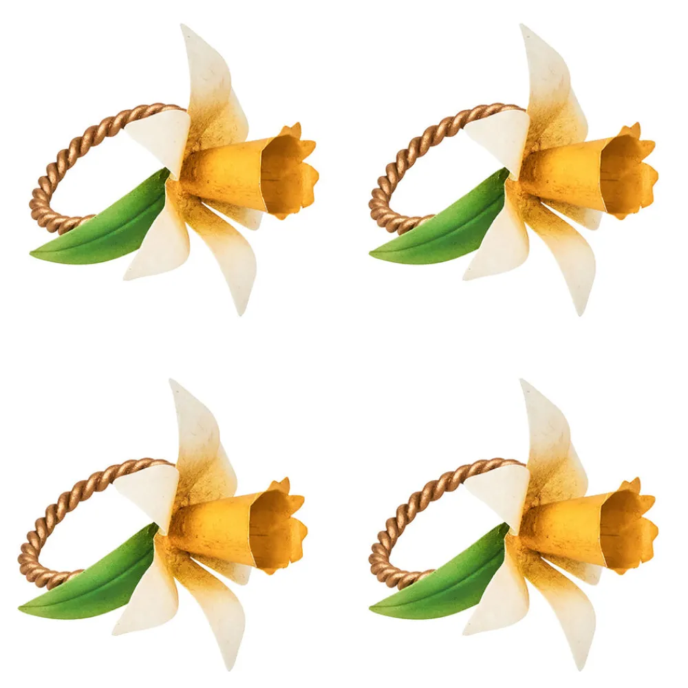 Juliska Place Settings & Linens|Meadow Walk Daffodil Napkin Ring, Set of 4 in Yellow