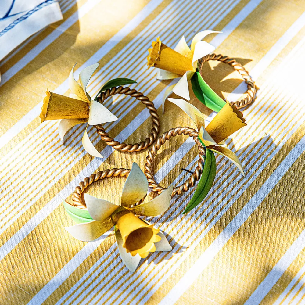 Juliska Place Settings & Linens|Meadow Walk Daffodil Napkin Ring, Set of 4 in Yellow