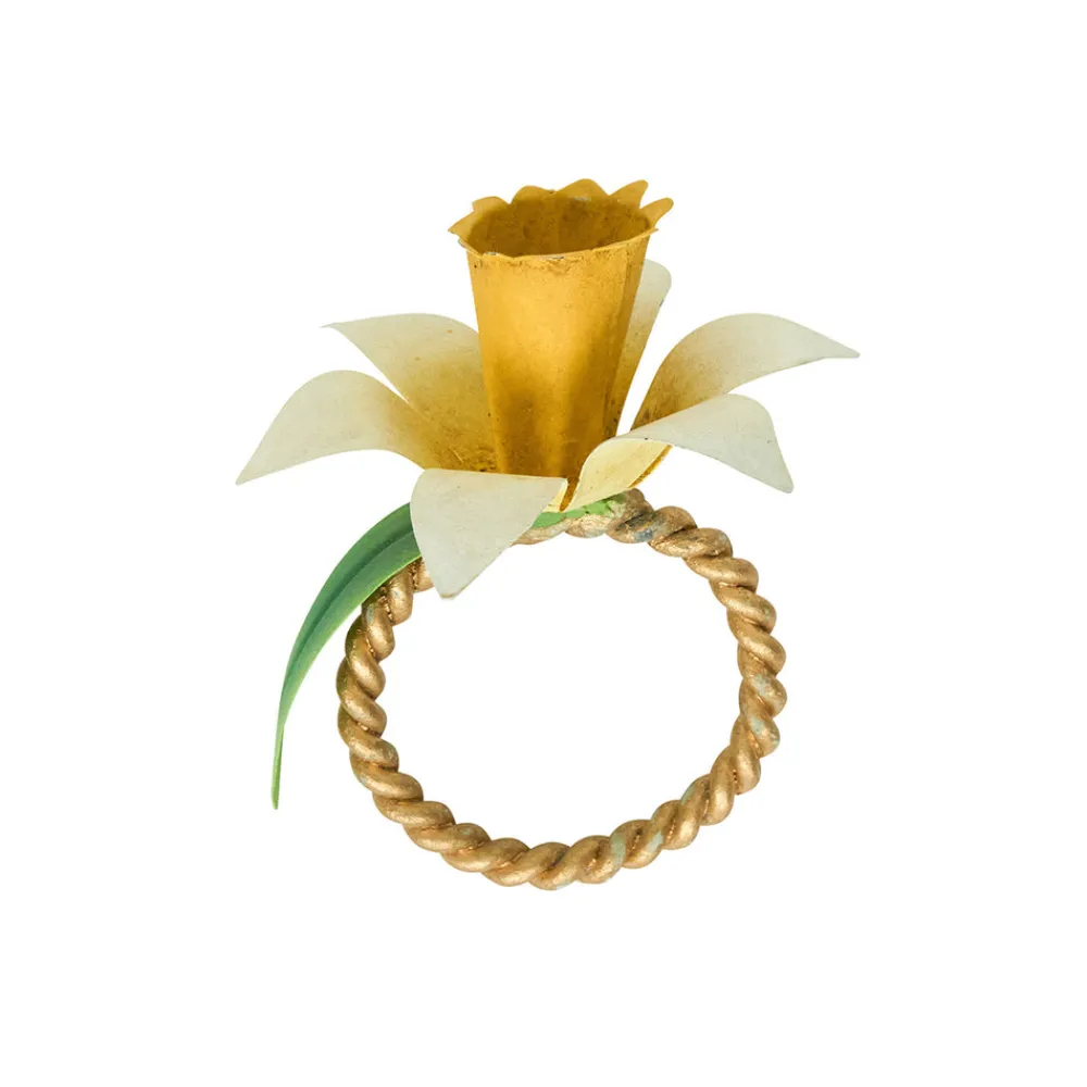 Juliska Place Settings & Linens|Meadow Walk Daffodil Napkin Ring, Set of 4 in Yellow