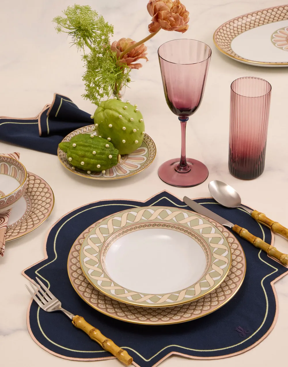 La DoubleJ Place Settings & Linens|Medallion Placemats in Solid Navy, Set of 2