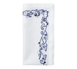 Kim Seybert Place Settings & Linens|Ming Border Napkin in White & Navy, Set of 4