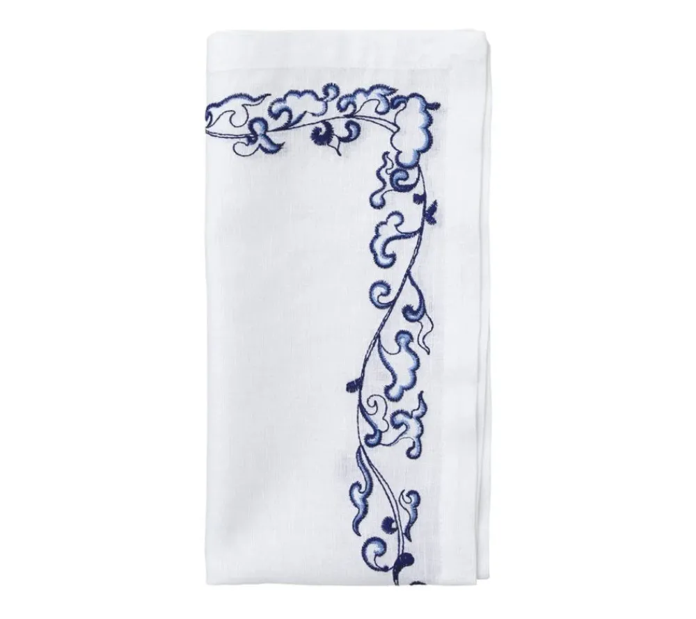 Kim Seybert Place Settings & Linens|Ming Border Napkin in White & Navy, Set of 4