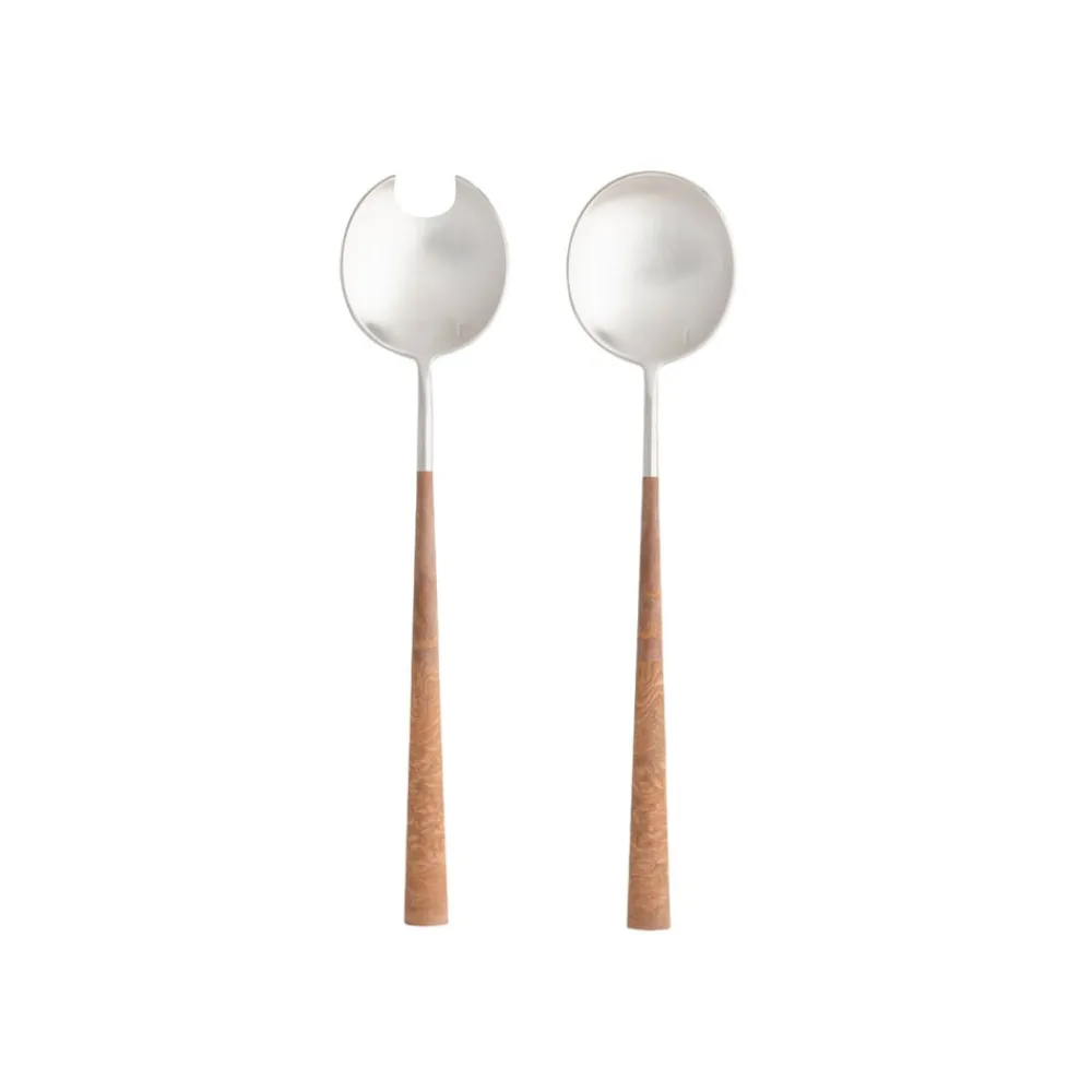 Costa Nova Flatware|Mito Collection Salad Serving Set in Brushed Wooden Cable, Set of 2