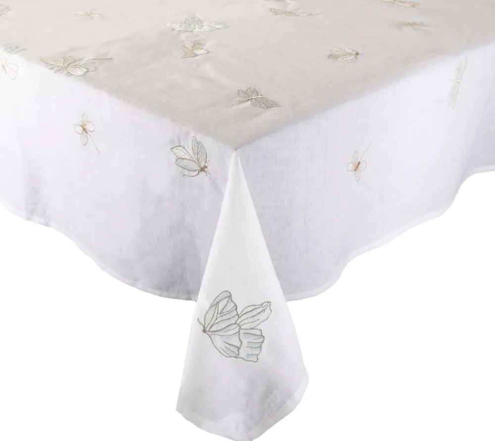 Kim Seybert Place Settings & Linens|Monarch Garden Tablecloth in White & Iridescent