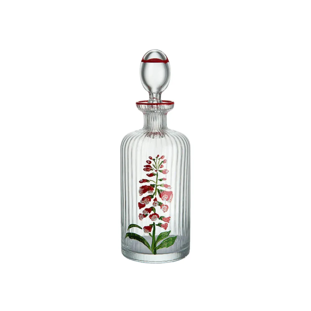 Cabana Glassware|Murano Hand-Painted Oil Bottle in Red Floral