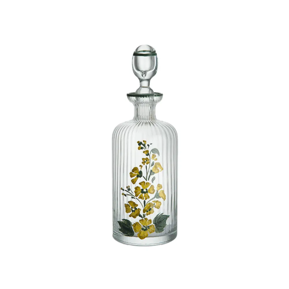 Cabana Glassware|Murano Hand-Painted Oil Bottle in Yellow Flower