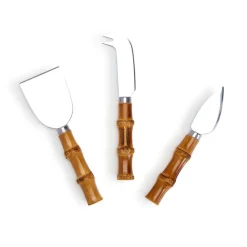 Two's Company Flatware|Natural Bamboo Handle Cheese Knives in Gift Box, Set of 3