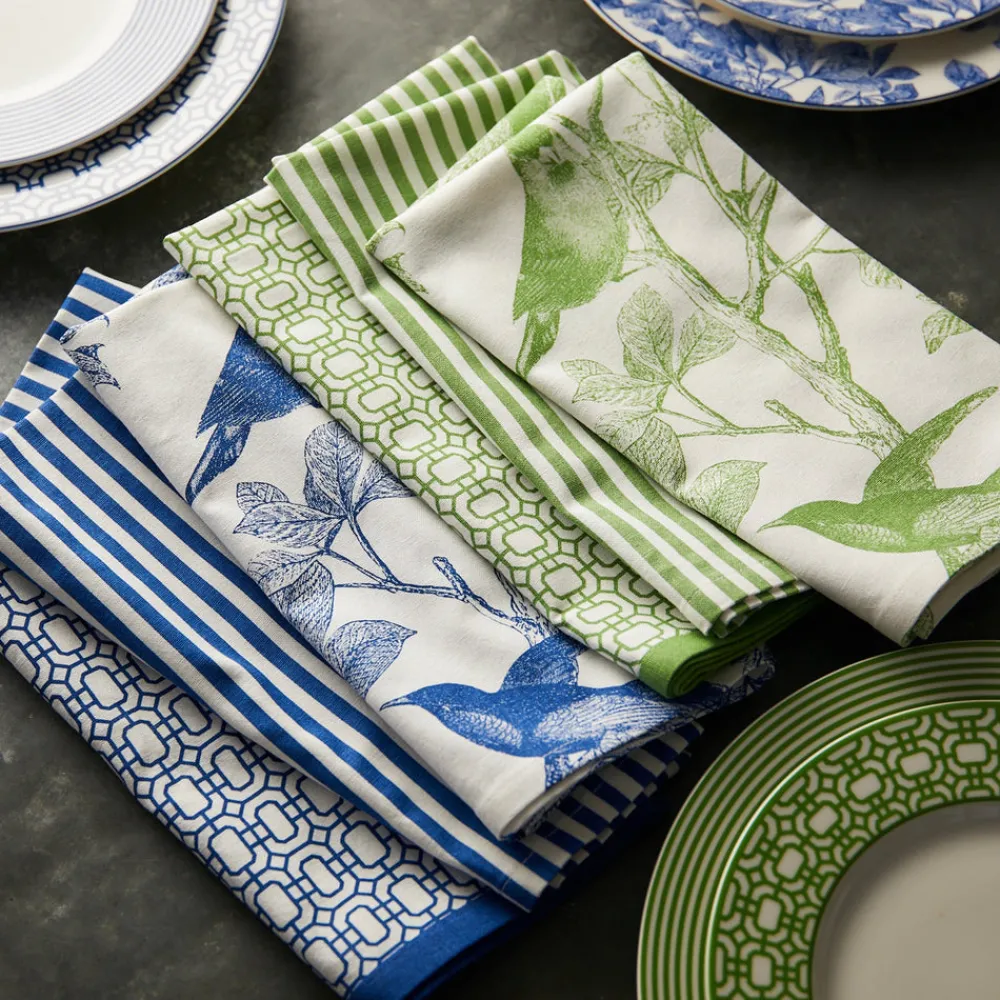 Caskata Place Settings & Linens|Newport Garden Gate Dinner Napkins in Blue, Set of 4