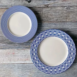 Caskata Dinnerware|Newport Garden Gate Rimmed Dinner Plate Blue
