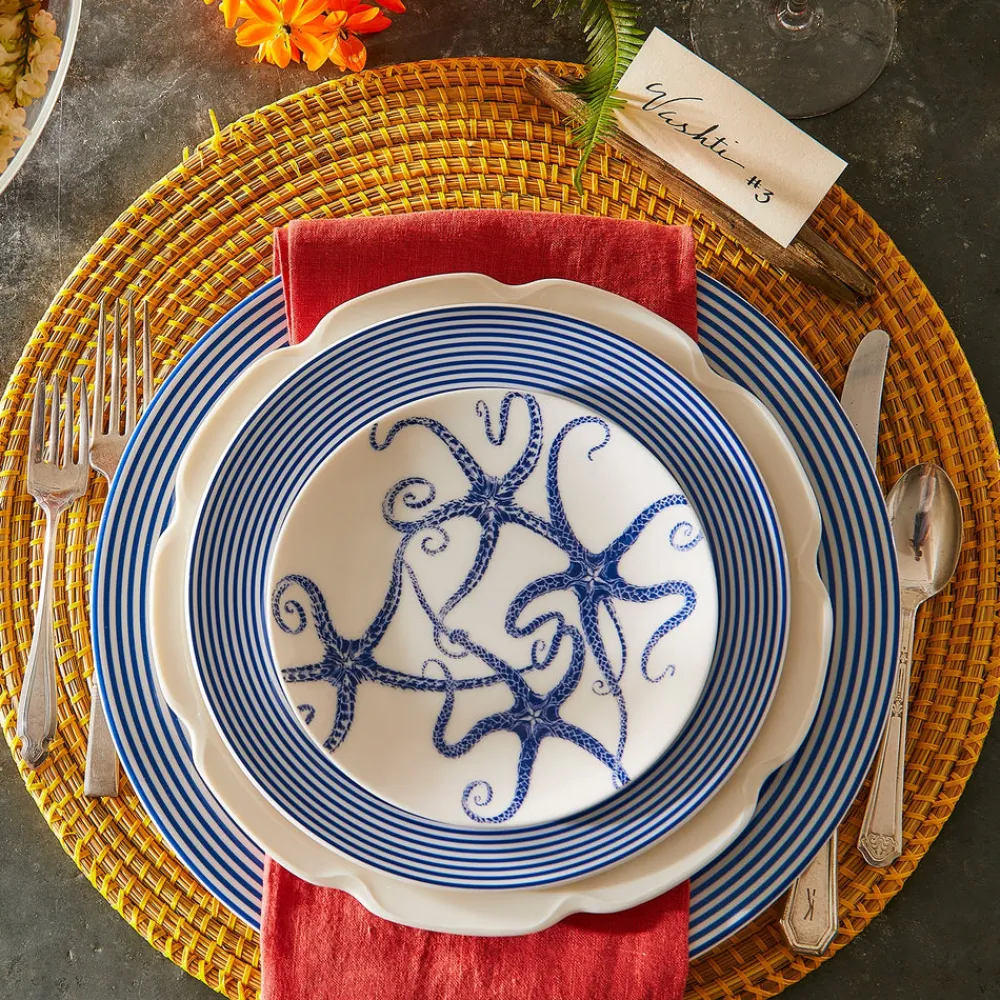 Caskata Dinnerware|Newport Racing Stripe Rimmed Salad Plate