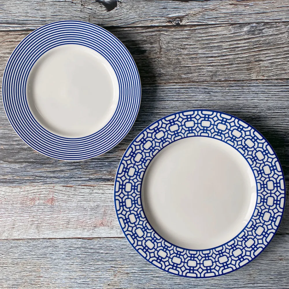 Caskata Dinnerware|Newport Racing Stripe Rimmed Salad Plate