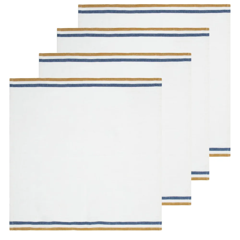 Caravan Place Settings & Linens|Normandy Napkins in Mustard, White, & Blue Stripes, Set of 4