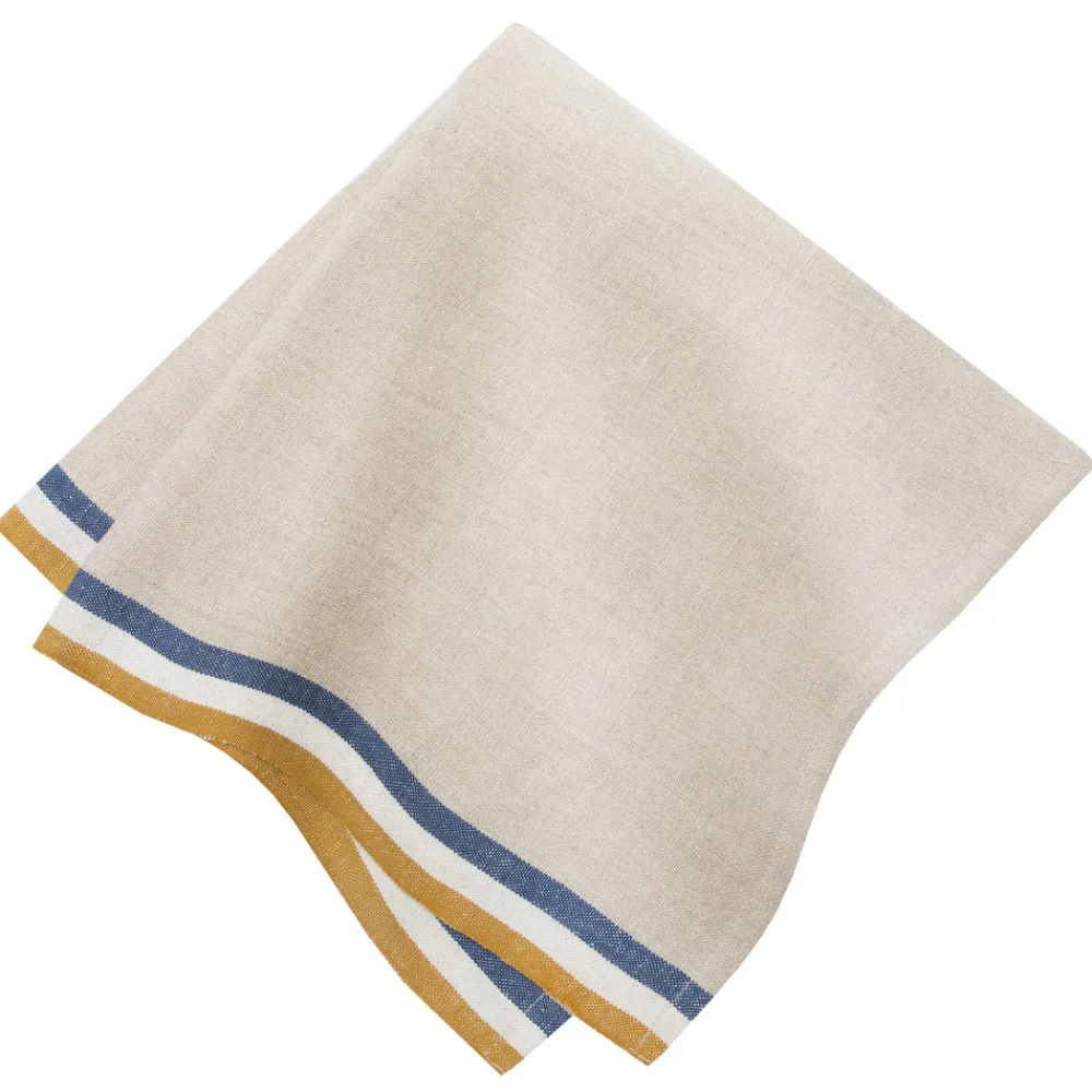 Caravan Place Settings & Linens|Normandy Napkins in Mustard, Natural & Blue Stripes, Set of 4