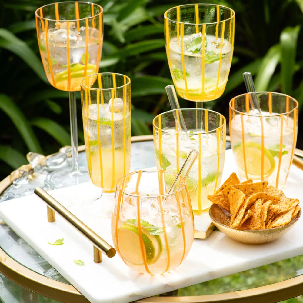 VIETRI Glassware|Nuovo Stripe Champagne Glass in Yellow