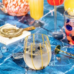 VIETRI Glassware|Nuovo Stripe Stemless Wine Glass in Yellow