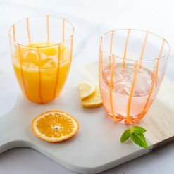 VIETRI Glassware|Nuovo Stripe Stemless Wine Glass in Orange