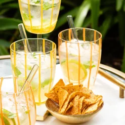 VIETRI Glassware|Nuovo Stripe Tall Tumbler in Orange