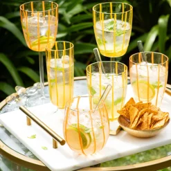 VIETRI Glassware|Nuovo Stripe Tall Tumbler in Orange