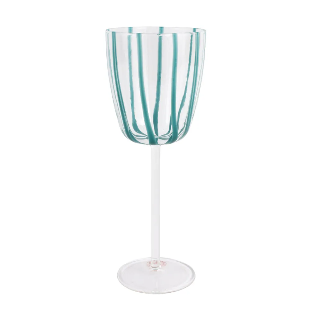 VIETRI Glassware|Nuovo Stripe Teal Wine Glass