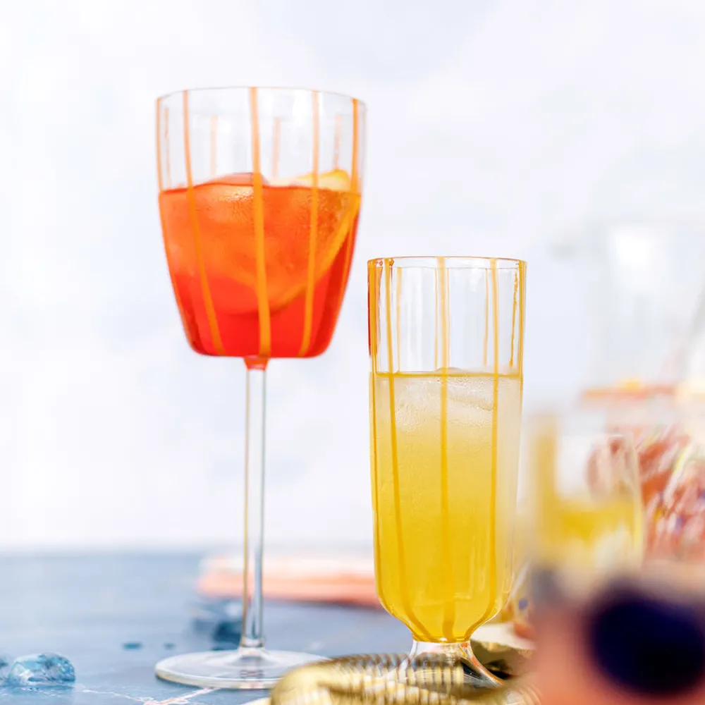 VIETRI Glassware|Nuovo Stripe Wine Glass in Orange