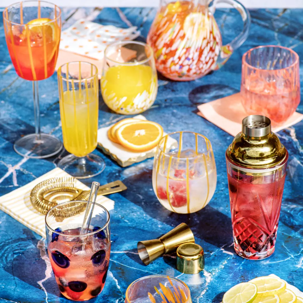 VIETRI Glassware|Nuovo Stripe Wine Glass in Orange