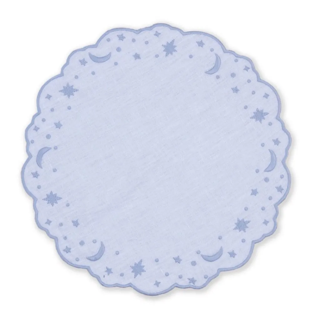 Loulou La Dune Place Settings & Linens|OTM Exclusive: Astral Linen Placemat in Ice Blue and Ice Blue Embroidery