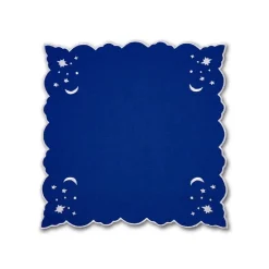 Loulou La Dune Place Settings & Linens|OTM Exclusive: The Astral Linen Napkin in Midnight Blue and Silver Embroidery
