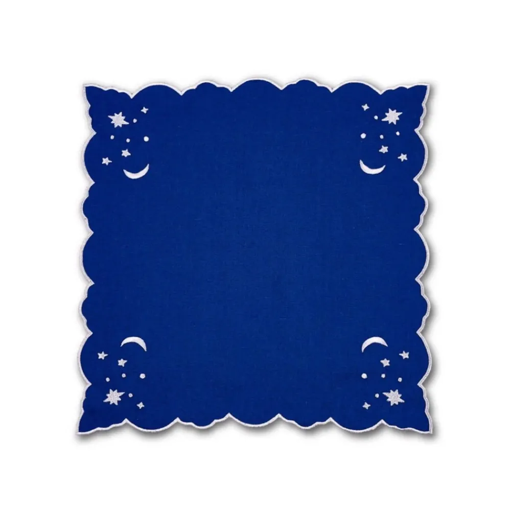 Loulou La Dune Place Settings & Linens|OTM Exclusive: The Astral Linen Napkin in Midnight Blue and Silver Embroidery