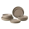 Costa Nova Dinnerware|Pacifica Collection 12-pc Place Setting with Pasta Bowl in Chestnut