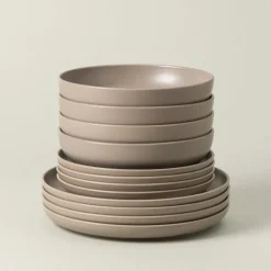 Costa Nova Dinnerware|Pacifica Collection 12-pc Place Setting with Pasta Bowl in Chestnut