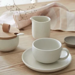 Costa Nova Dinnerware|Pacifica Collection Teacups & Saucers in Salt, Set of 6