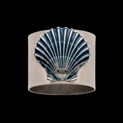Joanna Buchanan Place Settings & Linens|Painted Shell Napkin Rings in Blue, Set of Two