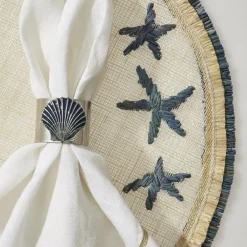 Joanna Buchanan Place Settings & Linens|Painted Shell Napkin Rings in Blue, Set of Two