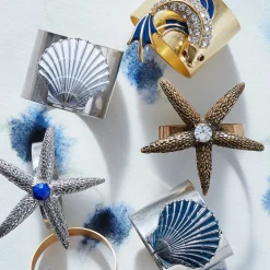 Joanna Buchanan Place Settings & Linens|Painted Shell Napkin Rings in Blue, Set of Two