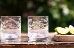 The Vintage List Glassware|Pair of Crystal Whiskey Glasses with Fern Design