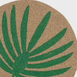 Joanna Buchanan Place Settings & Linens|Palm Frond Hand Beaded Placemat in Green