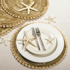 Two's Company Place Settings & Linens|Pandan & Seashells Placemats, Set of 4