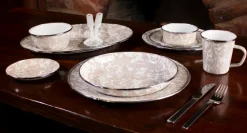 Golden Rabbit Dinnerware|Pasta Plates in Taupe Swirl, Set of 4